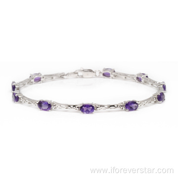 Sterling Silver Bracelet With Natural Stone Amethyst